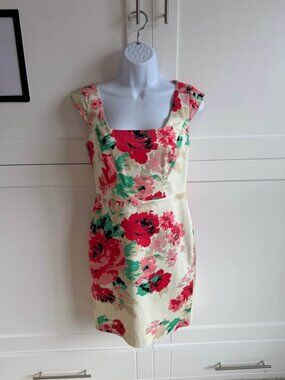 Ann Taylor Floral Sheath Dress (Size 0) Pink & Green Spring/Summer 🌺
